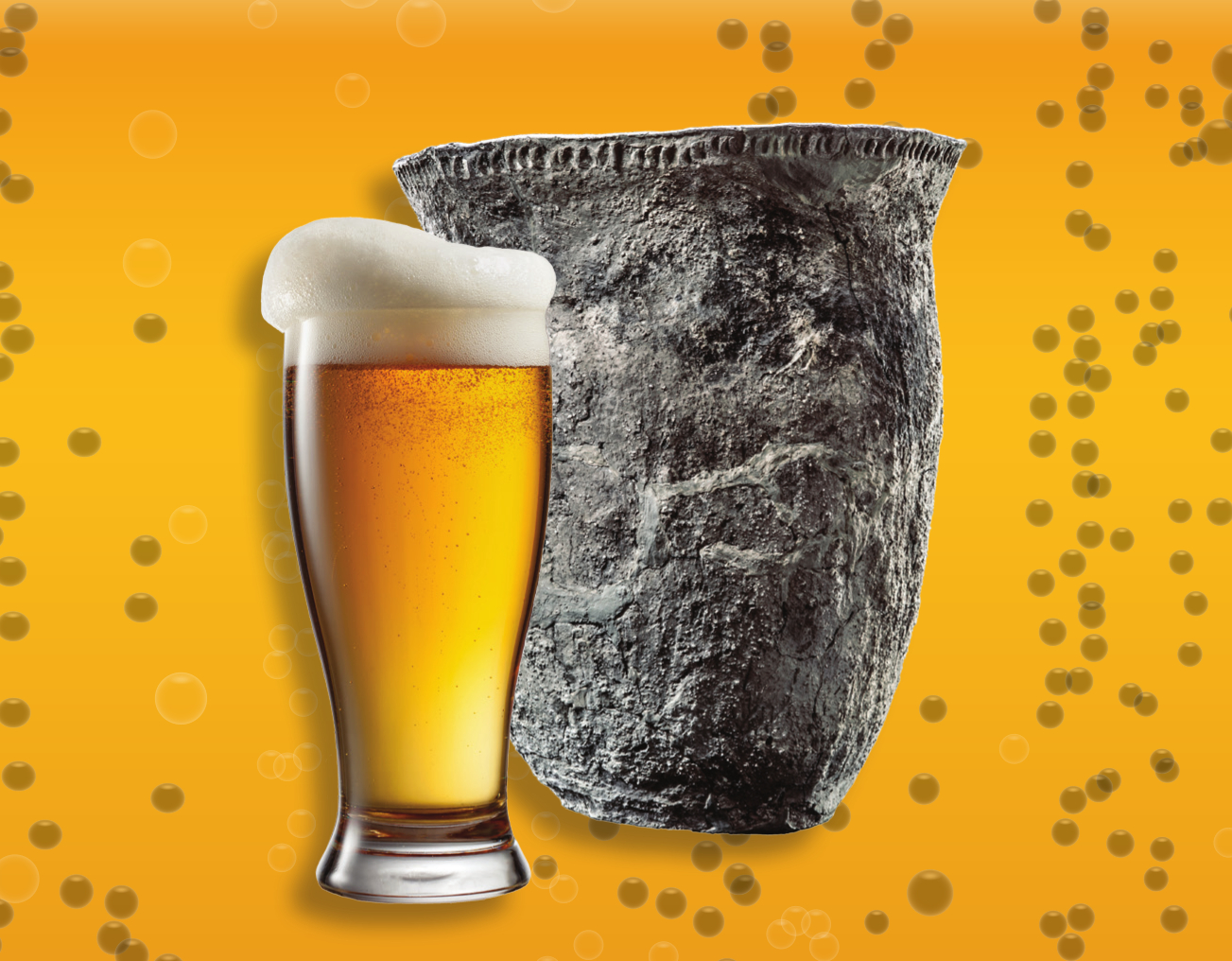 Steinzeitgefäß und Bierglas 