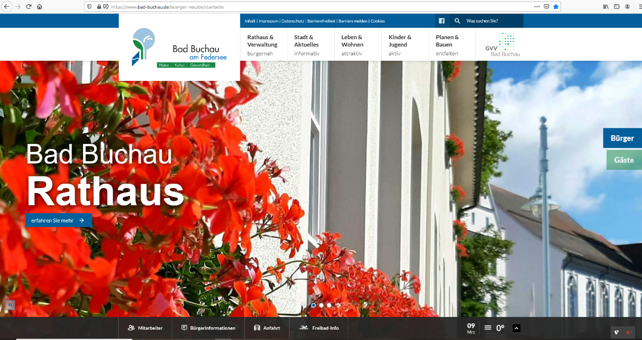 Die Start-Seite der Web-Site der Stadt Bad Buchau. 